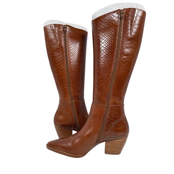 Matisse Bruna Tall Boots Womens 7.5 M Leather Tobacco Crocodile Texture Zipper - Picture 3 of 12